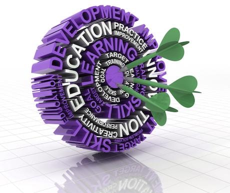 Dartboard concept illustrating development, education, and training